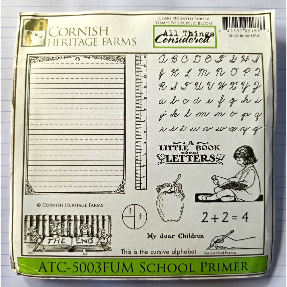 Cornish Heritage Farms School Primer Cling Rubber Stamp Set ATC-5003FUM Vintage